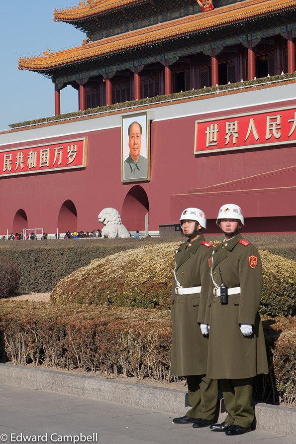 Standing guard in Tiananmen Square at the entrance to the Forbidden City