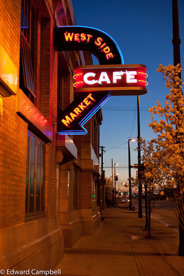 The West Side Market Cafe on an early May morning in Cleveland's Ohio City neighborhood