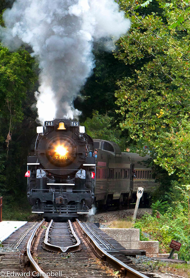 Engine 765 of the New York Central and St. Louis Railroad approaching the station in Akron, Ohio