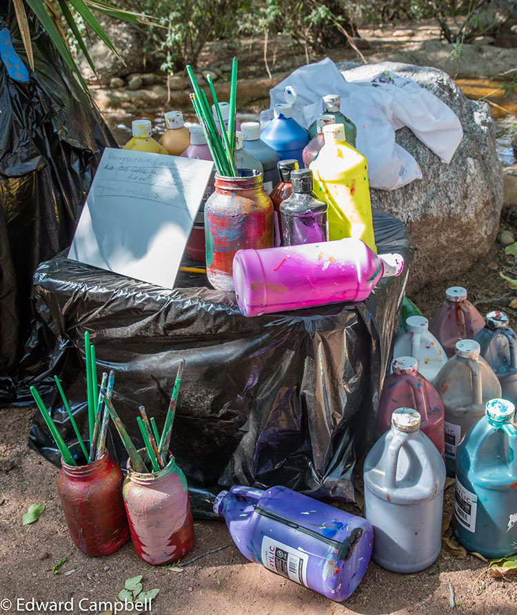 Paint supplies for an outdoor painting class at Miraval Resort and Spa Hotel, Tucson, Arizona